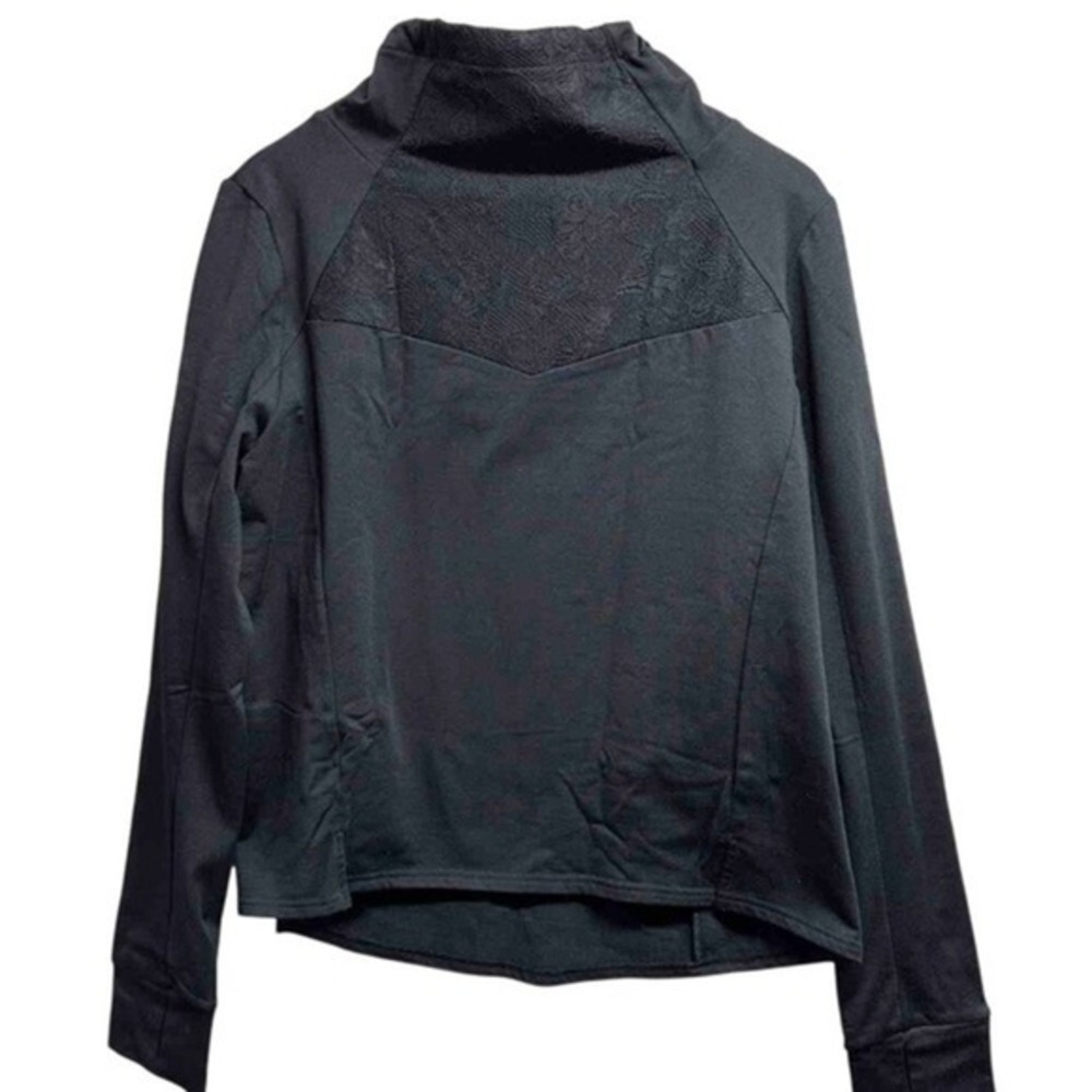 Fabletics Black Lace Trim Long Sleeve Pullover Top Mock Neck Sz XXL - Picture 2 of 13